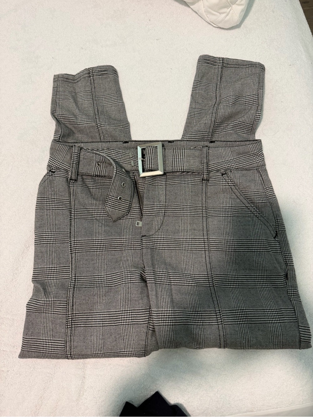 Free People Gray Plaid Belted Trousers